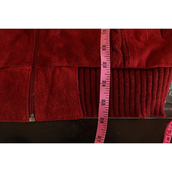 Vintage 80s 90s City Splits Red Burgundy Leather Suede Knit Zip Up Jacket - Picture 3 of 15